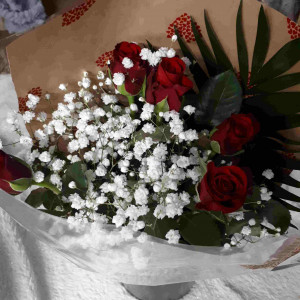 Roses rouges et gypsophile